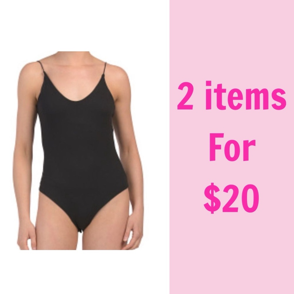 3/$30 Gaze DTLA Womens Black Solid V Neck Thin Elastic Straps Bodysuit Size XS